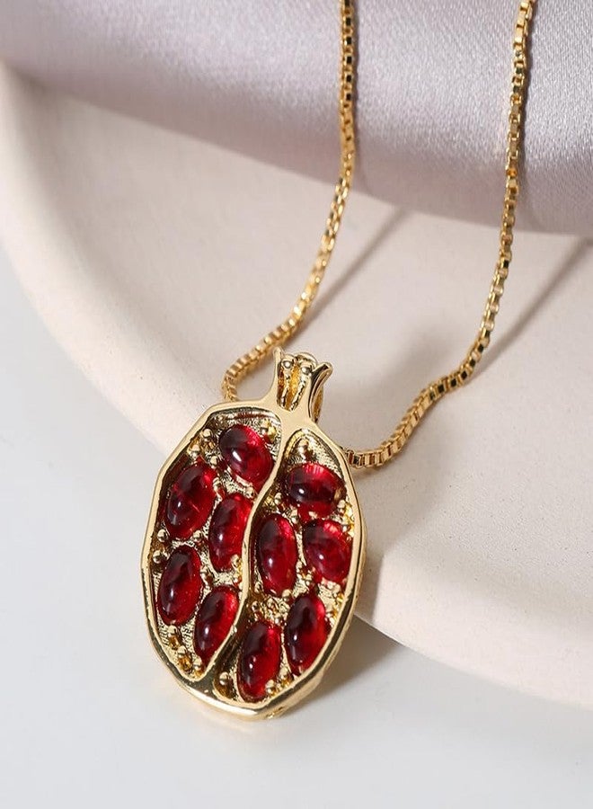 sunglnl Pomegranate Necklace For Women, Gold Fruit Pendant Persephone Necklaces Red Pomegranates Charm Metallic Style Jewelry Gift (pomegranate) - Image 4